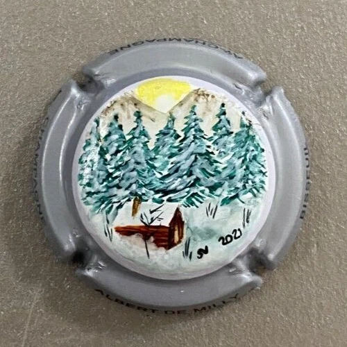 1 Capsule de champagne Palm, Peinte à La Main ALBERT DE MILLY, Paysage Hiver - Photo 1/1