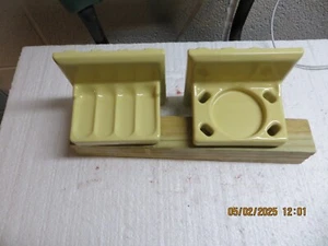 Vintage Yellow Ceramic Soap Dish Tumbler Cup Tray Toothbrush Holder - Picture 1 of 5