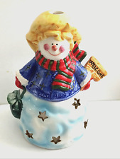 Female Snow Lady Welcome  Winter Dressed Tea Light Candle Holder  Ceramic  6"T