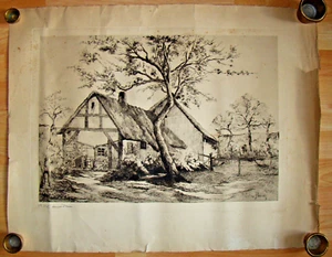 GRABADO Julien Perrey siglo XIX y principios del XX 71,5x56,5 cm. "Casa de campo" - Imagen 1 de 4