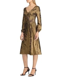 Lauren Ralph Lauren Women's Gold Marlette Sateen Faux Wrap Dress Size 8 - Picture 1 of 2