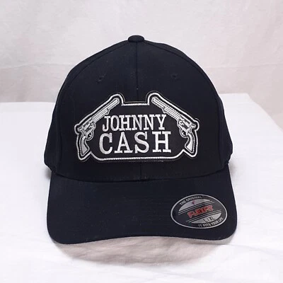 Johnny Cash Doble Pistola Parche Flexfit Sombrero Yupoong L/XL Ajustado Negro Foto 1 de 4