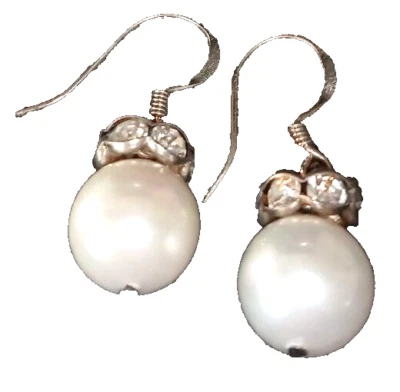 Orecchini in Argento Sterling 925 ad amo per lobi forati con Perla e Brillanti - Immagine 1 di 4