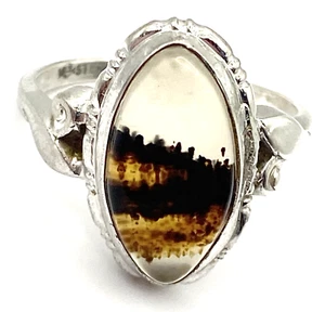 UNCAS MNG. Co Sterling Silver / 925 Vintage Real Agate Gemstone Ring Size 5.25 - Picture 1 of 11