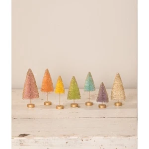 Bethany Lowe Pastello Arcobaleno Mini Bottiglia Spazzola Alberi Set di 7 Pasqua Primavera - Foto 1 di 1