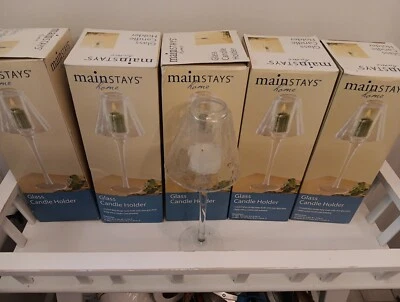 5x CANDELABRO DE VIDRIO CON PANTALLA DE VIDRIO AGRIETADO BASE TRANSPARENTE SOSTIENE VOTIVO 11" MULTI Foto 1 de 4