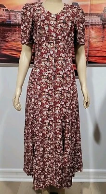 All That Jazz 女式 7/8 复古 Cottagecore 短袖红色花卉连衣裙 #C — 第 1/4 张图片