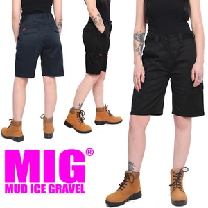Ladies & Womens Cargo Combat Work Shorts By MIG Size 8 to 18 - BLACK or NAVY - Picture 1 of 21