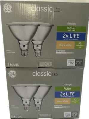 2-Pack GE Classic LED 90w/15w Warm White Dimmable Outdoor Floodlight, Par38. - Image 1 of 4