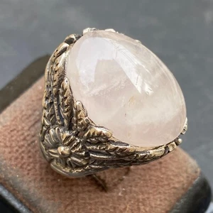 flower graved 925Sterling Silver men ring natural yemen aqeeq pink quartz stone - Picture 1 of 8