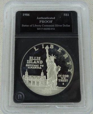 1986-S Statue of Liberty Proof Silver Dollar US Mint $1 Coin Becket - Image 1 of 2