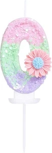 Number 0 Birthday Candle, Candy Macaron Glitter 3D Flower Number 0 Candle Cake - Picture 1 of 7