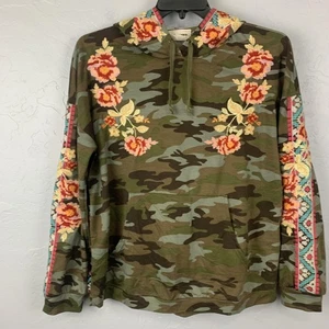Savanna Jane Hoodie Damen Large Camouflage Blumen bestickt Boho Samt Rücken Strick - Bild 1 von 9