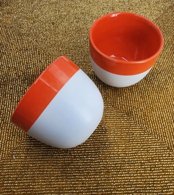 CB2 Japanese Style Tea Cup Set Of 2 Beige & Orange  Stoneware 4. Fl Oz (C21) - Image 1 of 4