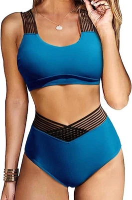 2 Piece Tummy Control High Waist Bikini Tankini Set Swimsuit Cups A-B Size M 12 - Image 1 of 4