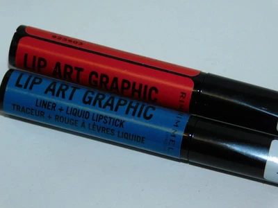Rimmel Liner Liquid Lipstick Graphic Lip Art TWO Go Hard (red) & Tag Me (blue) - Image 1 of 4