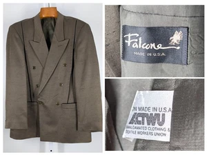 Vintage 80s Falcone New Wave Zoot Suit Blazer Atomic Green Piped Power Jacket 42 - Picture 1 of 2