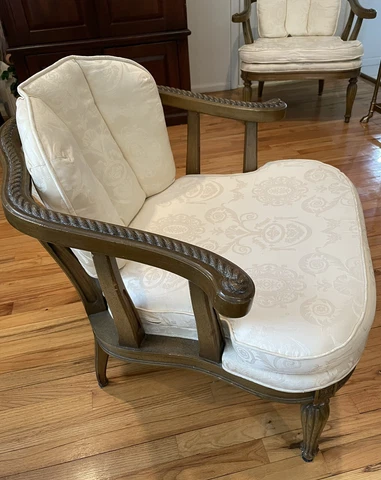 Set Of 2 -Vintage Upholstered Hollywood Regency Bergere Style Arm Chair Cover