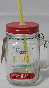 Glass, Tankard Mason Jar - 1 Year Of Plus And Forever Also Awesome - WM - Picture 1 of 3