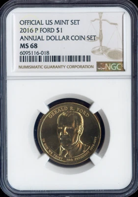 2016-P Gerald Ford Dollar NGC MS68 Annual - 38th U.S President - Image 1 of 2