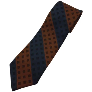 Vintage Tween Teen Clip-On Tie Brown Navy Striped Geometric Squares Mid-Century - Picture 1 of 7