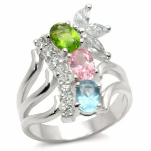 Anillo de cóctel Aqua, rosa y verde ovalado CZ plata esterlina 0,925 - Imagen 1 de 9