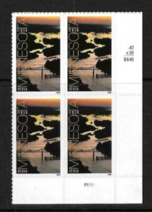 USA SC # 4266 Minnesota Statehood , BLK4 Plate number . MNH - Picture 1 of 1