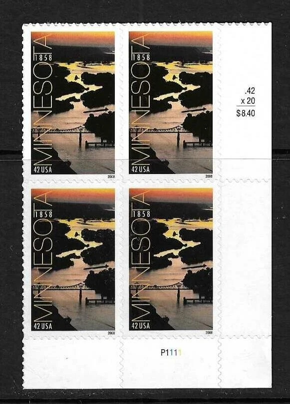 USA SC # 4266 Minnesota Statehood  , BLK4 Plate number . MNH - image 1 of 1