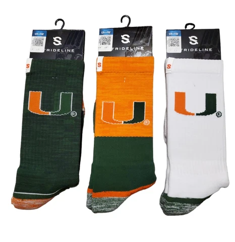Miami Hurricanes Socks Knit NCAA Strideline Premium Atheltic Wear 3 Pack Cover