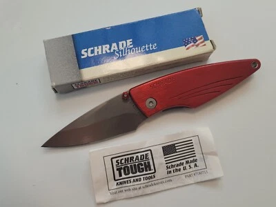 Faca dobrável Schrade Silhouette SQ423 DESCONTINUADA forro vermelho trava -Feita nos EUA - Imagem 1 de 4