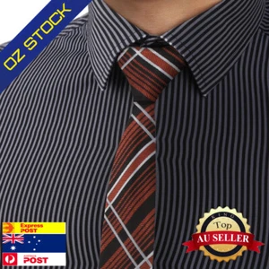 Dan Smith DAE7C14F Black Dark Orange Skinny NeckTie Set For Men White Plaids - Picture 1 of 4