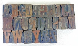 VTG Antique Lot 25 Letterpress Letters Wood Type Printers Block Symbol 1 5/8” - Picture 1 of 20