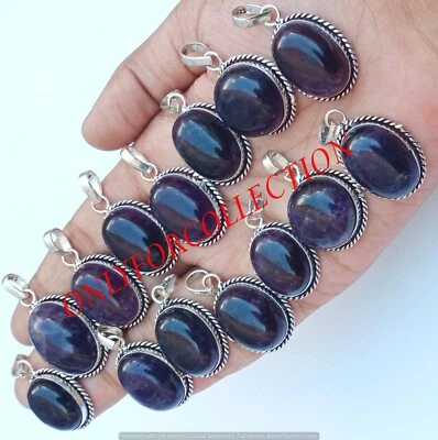 Venta Lote de colgantes de diseñador hechos a mano con piedras preciosas de amatista enchapadas en plata de ley 925 Foto 1 de 2