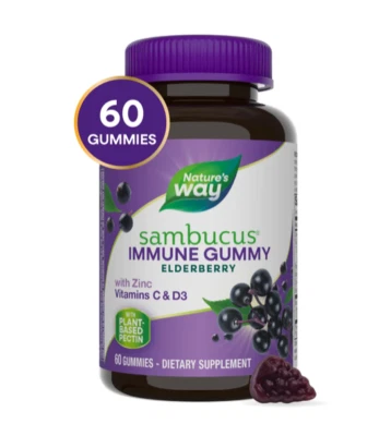 Nature's Way Sambucus Immune Elderberry Vitamin C & D3 60 Gummies exp: 01/2027 Foto 1 de 4