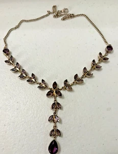 Vintage necklace with deep purple stones - 20 inch chain - Afbeelding 1 van 5