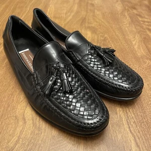 Vintage Johnston & Murphy Italien handgefertigt schwarz gewebt Quaste Lofers 8M - Bild 1 von 7