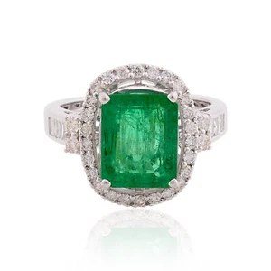 Zambian Emerald Gemstone Diamond Engagement Ring 10k White Gold Jewelry 3.70 Tcw - Picture 1 of 10