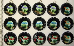 15 Special Assorted Ninja Turtles Black Flat Bottle Cap Necklaces Set 01 - Picture 1 of 1