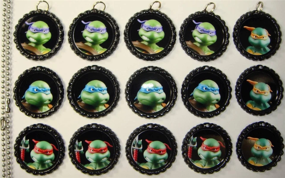 Juego de 15 Collares Especiales Surtidos Tortugas Ninja Negros Tapa Botella Plana 01 Foto 1 de 1