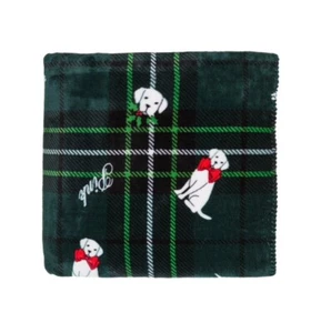 Victoria’s Secret Pink Green Fleece Sherpa Blanket Dog Logo Christmas New - Picture 1 of 4