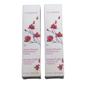 Clarins Instant Light Natural Lip Perfector Lip Gloss #12 RED SHIMMER Lot of 2 - Picture 1 of 6