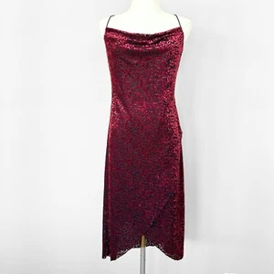 VTG 90s Y2k Velvet Burn Out Strappy Dress Women L Red Black Whimsigoth Bodycon - Picture 1 of 8