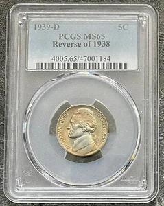 1939 D Jefferson Nickel 5c Reverse of 1938 PCGS MS65 ๐ RAINBOW TONED ๐ #58009 - Picture 1 of 4