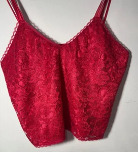 Victoria Secret Vintage Red Lace Satin Crop Cami Tank Top Size Large Camisole - Picture 1 of 10