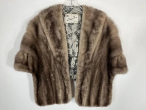 Vintage MINK fur shrug wrap stole cape One Size gray 18" length jacket coat - Picture 1 of 4