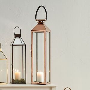 Copper and Glass Lantern Rose Gold Wedding Decorations Tall Metal Candle Holder