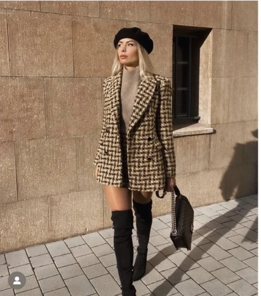 ZARA BLAZER MUJER NUEVO TEXTURIZADO DOBLE BOTONADURA BEIGE MARRÓN XS-XL 9146/622 Foto 1 de 1