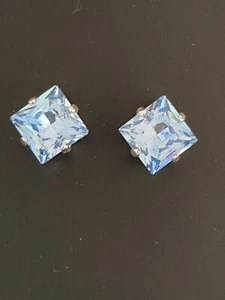 Stunning Statement Square Earrings Made with Swarovski Light Sapphire. Made UK - Picture 1 of 4