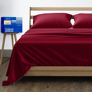 Cal King Size Cotton Bed Sheets Set (Cal King, 1000 Thread Count) Burgundy Beddi - Picture 1 of 7