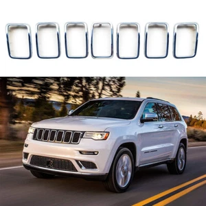 For 2017-2021 Jeep Grand Cherokee Front Grille Cover Inserts Chrome Trim Ring - Picture 1 of 11